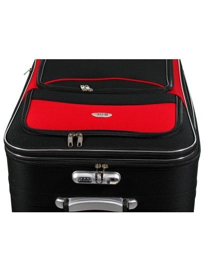 Średnia walizka na kółkach 111 czarno czerwona codura zamek